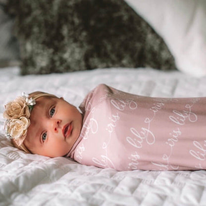 Personalized Light Mauve Baby Name Swaddle Blanket - Heart Script