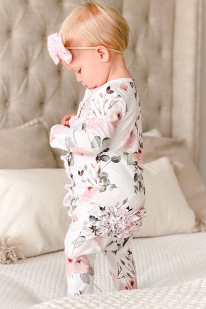 Millie's Dusty Rose Floral Ruffle Zipper Footie