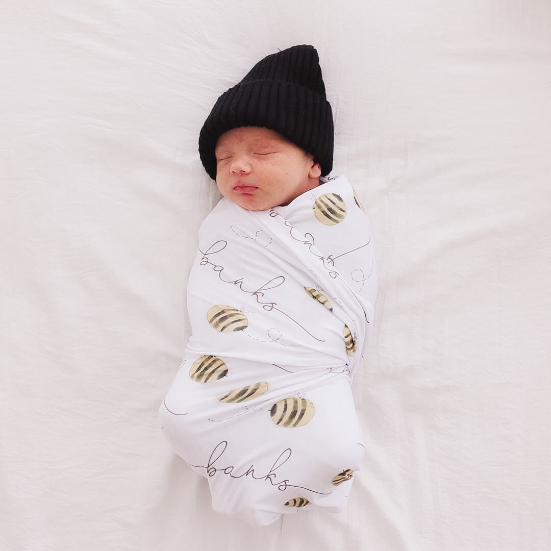 Honey's Bees Personalized Baby Name Swaddle Blanket