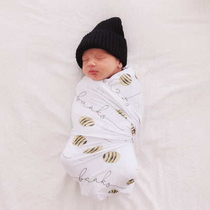 Honey's Bees Personalized Baby Name Swaddle Blanket
