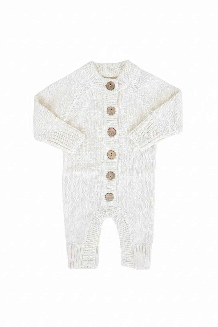 Knit Sweater Button Romper | Ivory