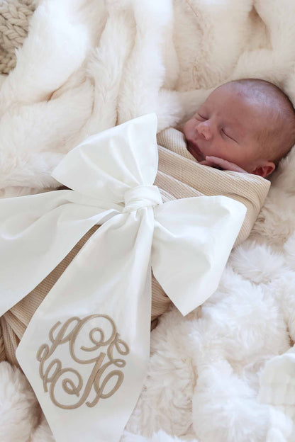 Personalized Newborn Bow Sash | Ivory