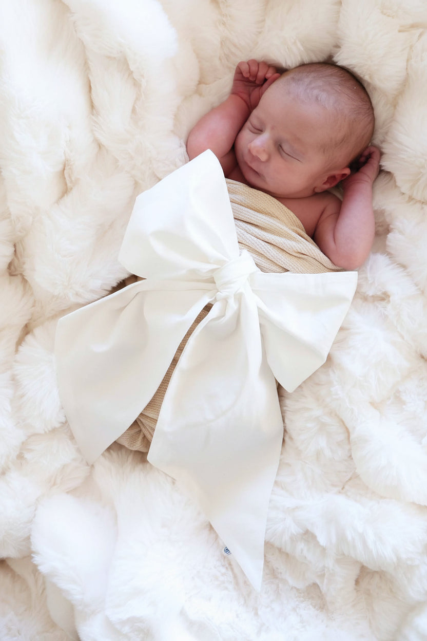 Personalized Newborn Bow Sash | Ivory