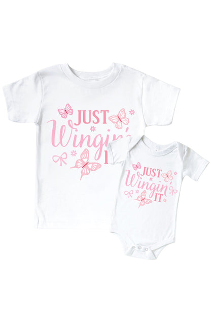 Just Wingin' It Graphic Bodysuit & Kids Tee | White