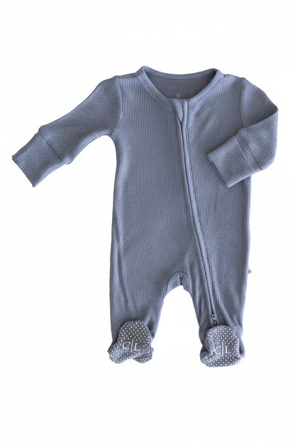 Embroidered Bamboo Waffle Zipper Footie | Mountain Haze