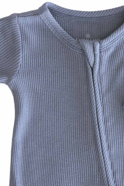 Embroidered Bamboo Waffle Zipper Footie | Mountain Haze