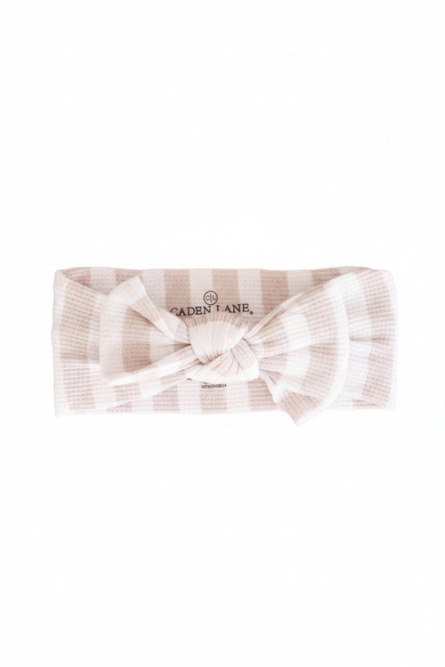Latte Stripes Bamboo Waffle Knit Large Bow Headwrap