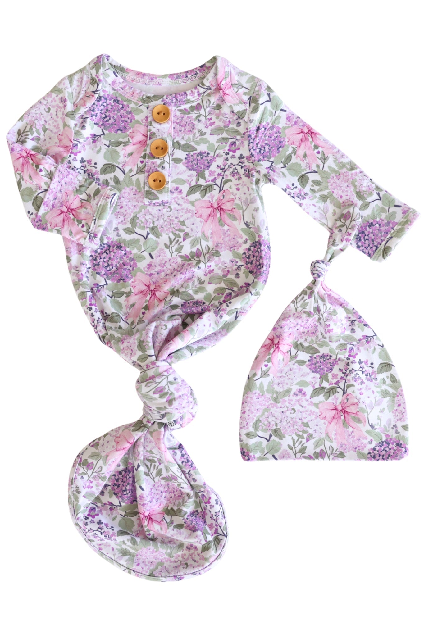 Newborn Baby Knot Gown & Hat Set | Lavender Lullaby