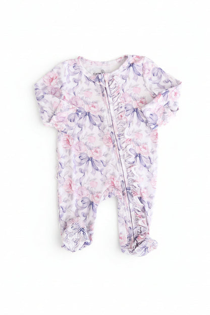Leighton's Lavender Ruffle Zipper Footie