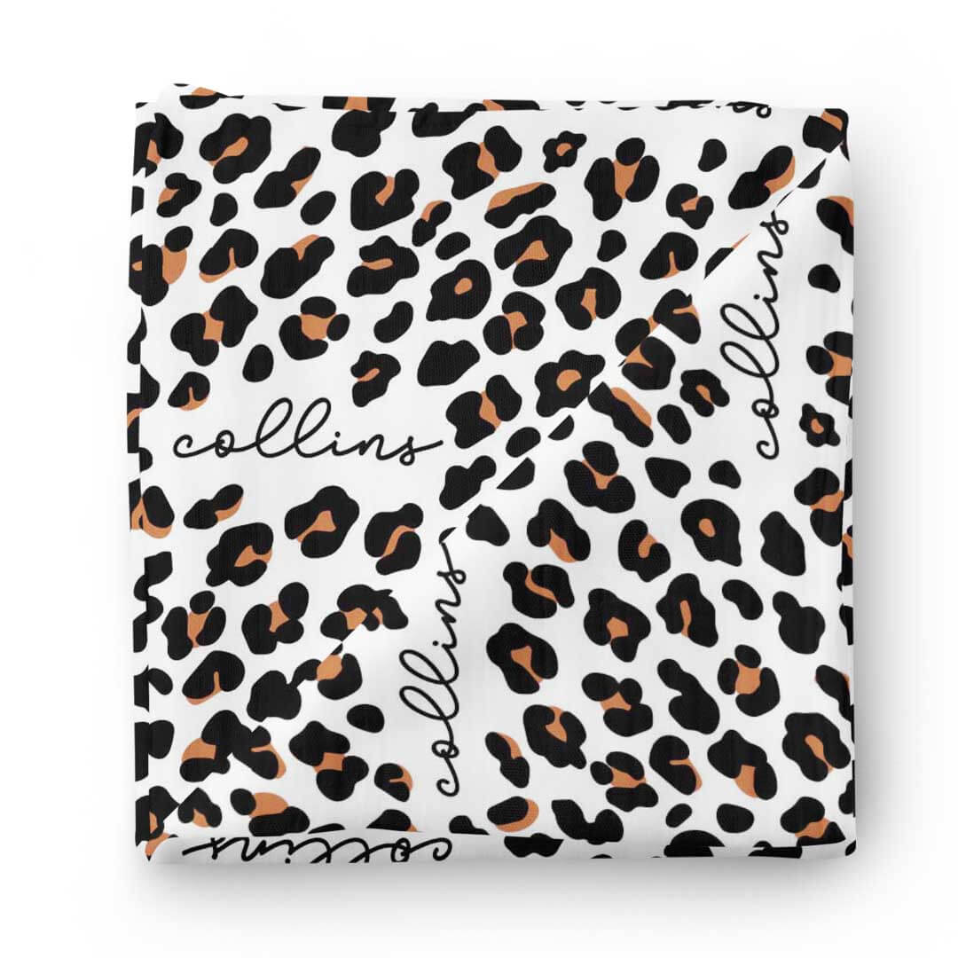 Leopard Personalized Baby Name Swaddle Blanket