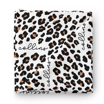 Leopard Personalized Baby Name Swaddle Blanket