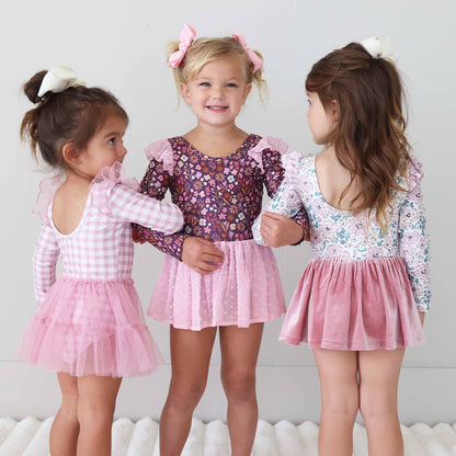Long Sleeve Ruffle Skirt Leotard | Girly Gingham