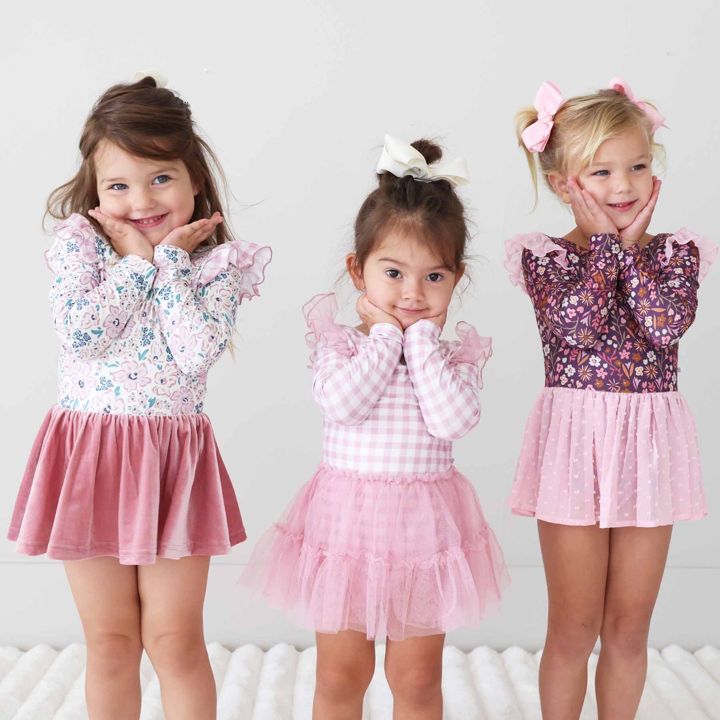 Long Sleeve Ruffle Skirt Leotard | Girly Gingham