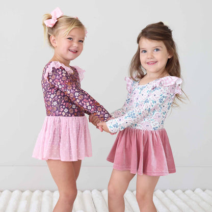 Long Sleeve Velvet Skirt Leotard | Mauve Meadow