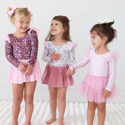 Long Sleeve Velvet Skirt Leotard | Mauve Meadow