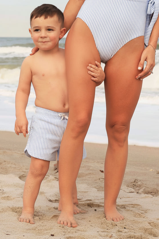 Boy's Swim Trunks | Seersucker Blue
