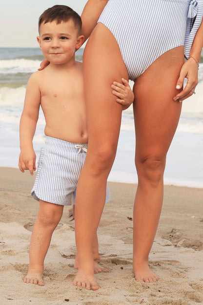 Boy's Swim Trunks | Seersucker Blue