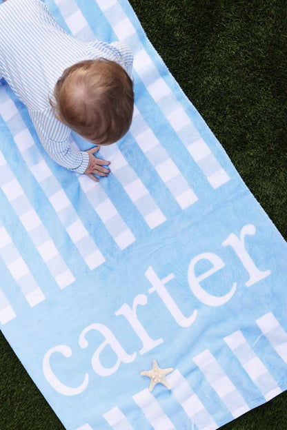 Personalized Kids Beach Towel | Blue Seersucker