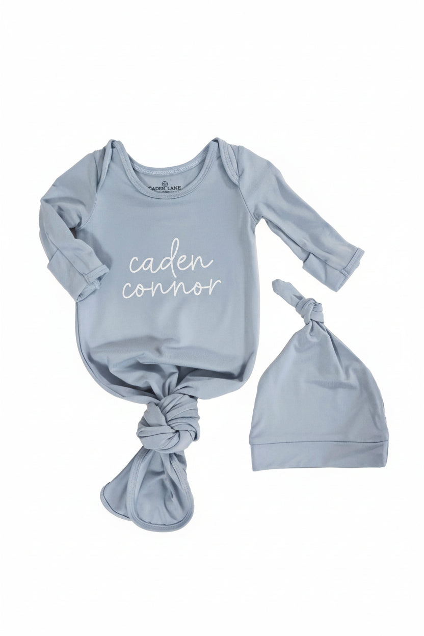 Boy Personalized Bamboo Newborn Baby Knot Gown & Hat