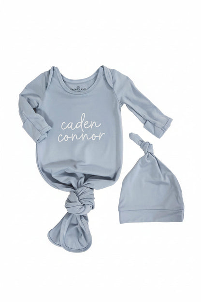 Boy Personalized Bamboo Newborn Baby Knot Gown & Hat