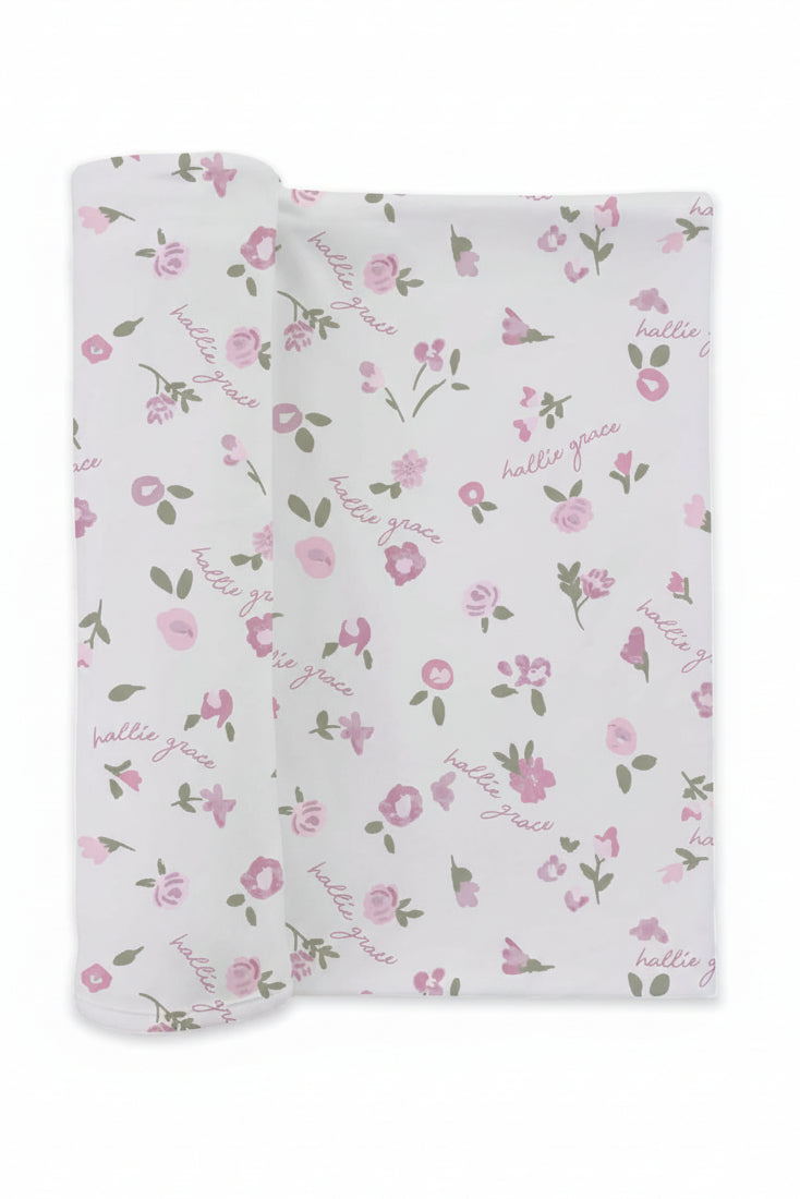 Personalized Baby Name Swaddle Blanket | Blush Blooms