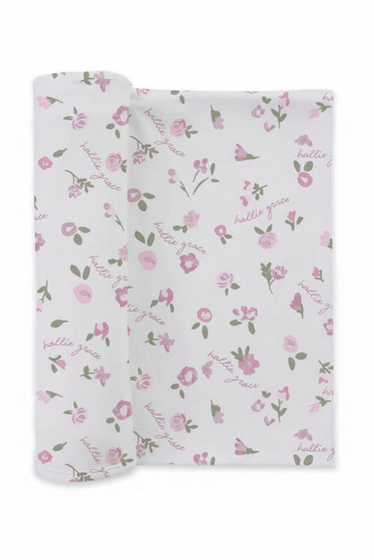 Personalized Baby Name Swaddle Blanket | Blush Blooms