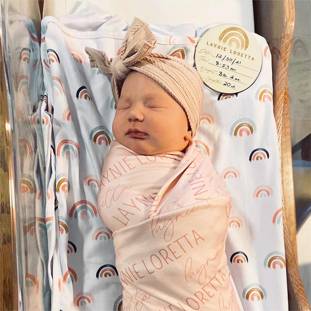 Personalized Light Rose on Pink Baby Name Swaddle Blanket - Block & Script