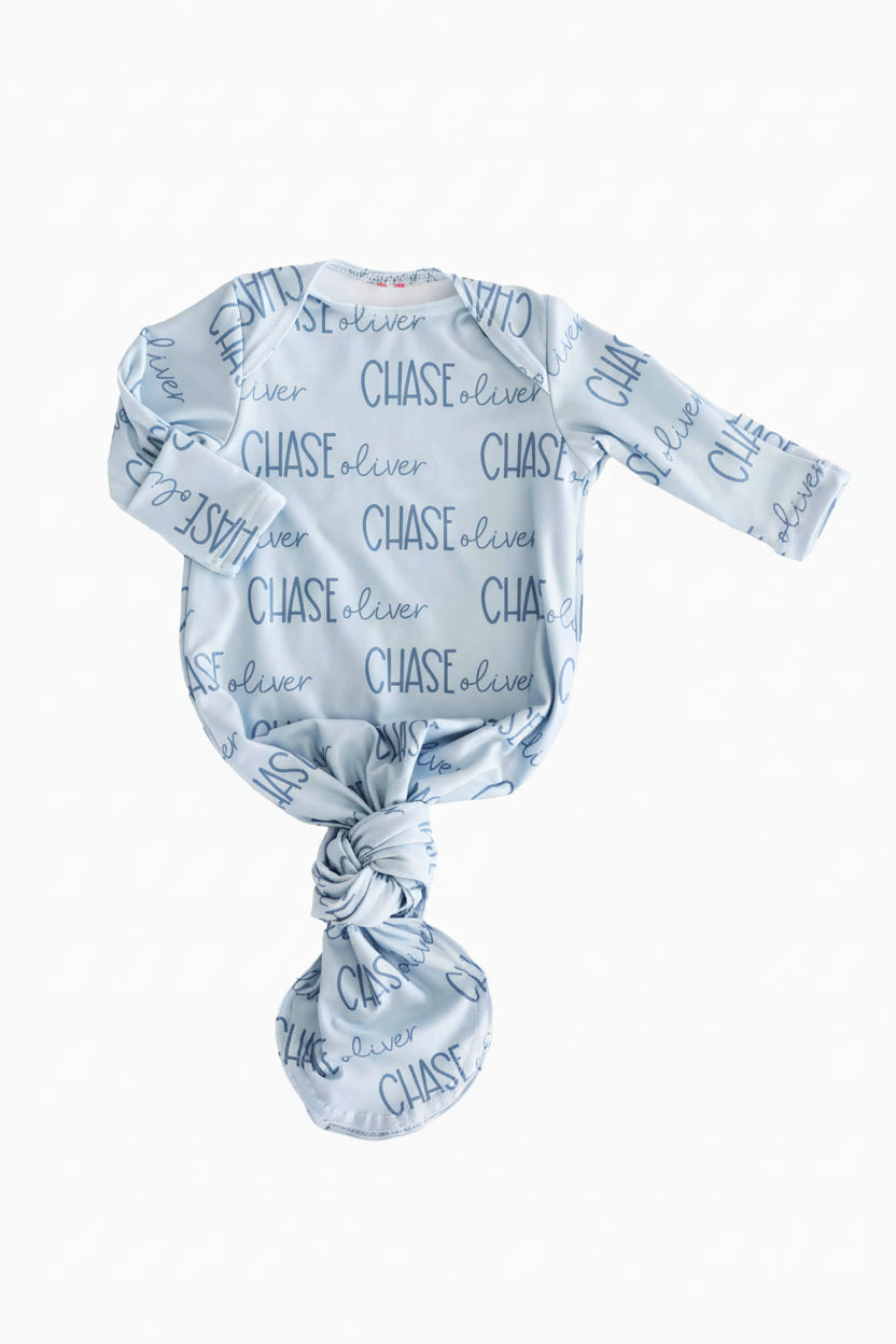 Personalized Font Duo Newborn Baby Knot Gown | Best Selling Blues