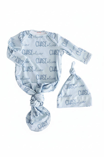 Personalized Font Duo Newborn Baby Knot Gown | Best Selling Blues