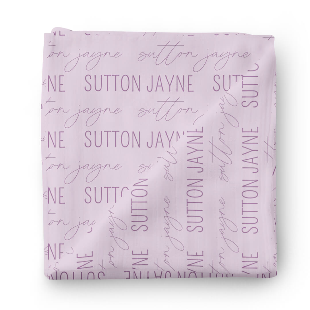 Personalized Light Lavender Baby Name Swaddle Blanket - Block & Script