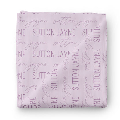 Personalized Light Lavender Baby Name Swaddle Blanket - Block & Script