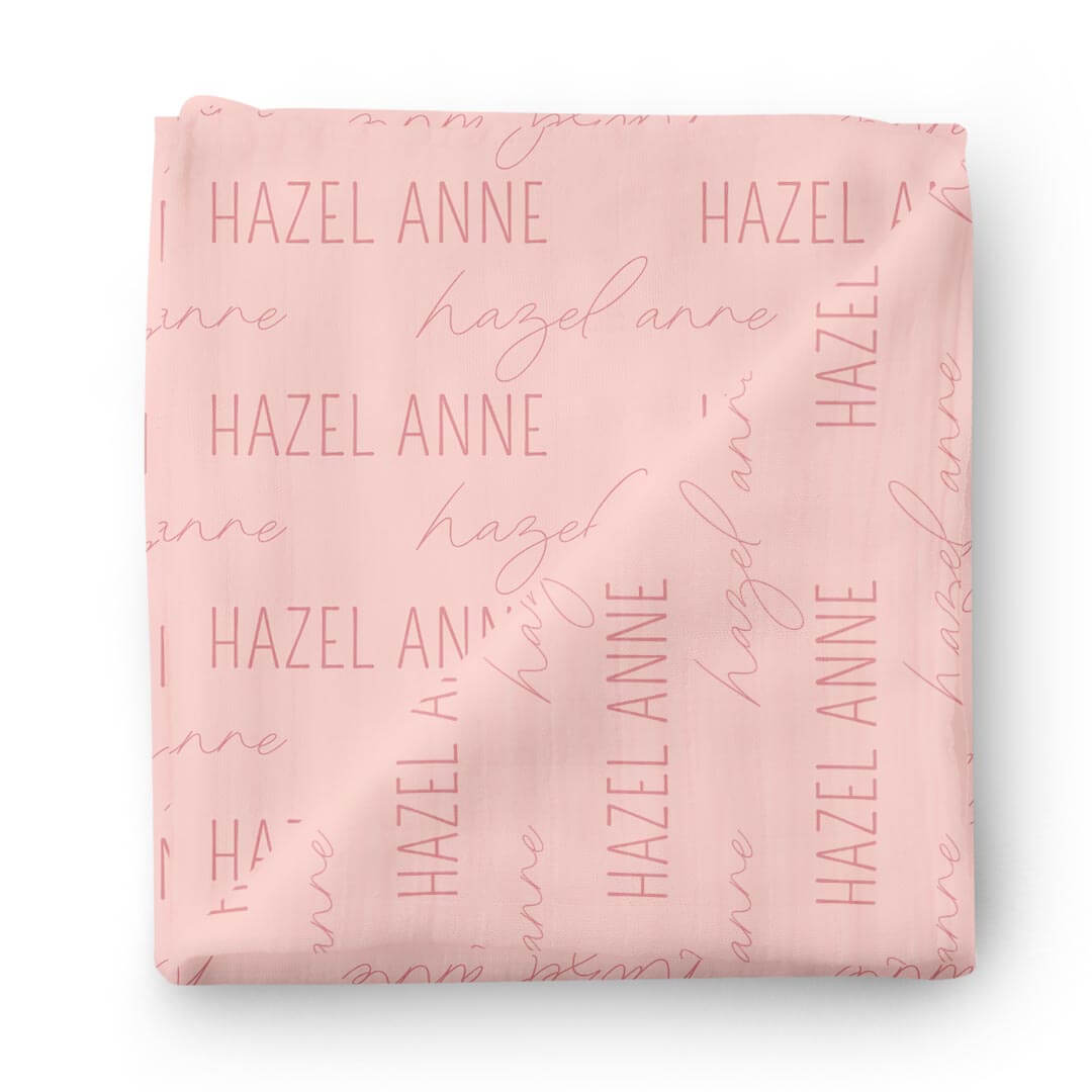 Personalized Light Rose on Pink Baby Name Swaddle Blanket - Block & Script