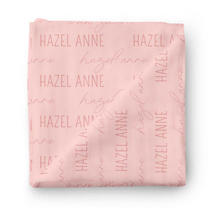 Personalized Light Rose on Pink Baby Name Swaddle Blanket - Block & Script