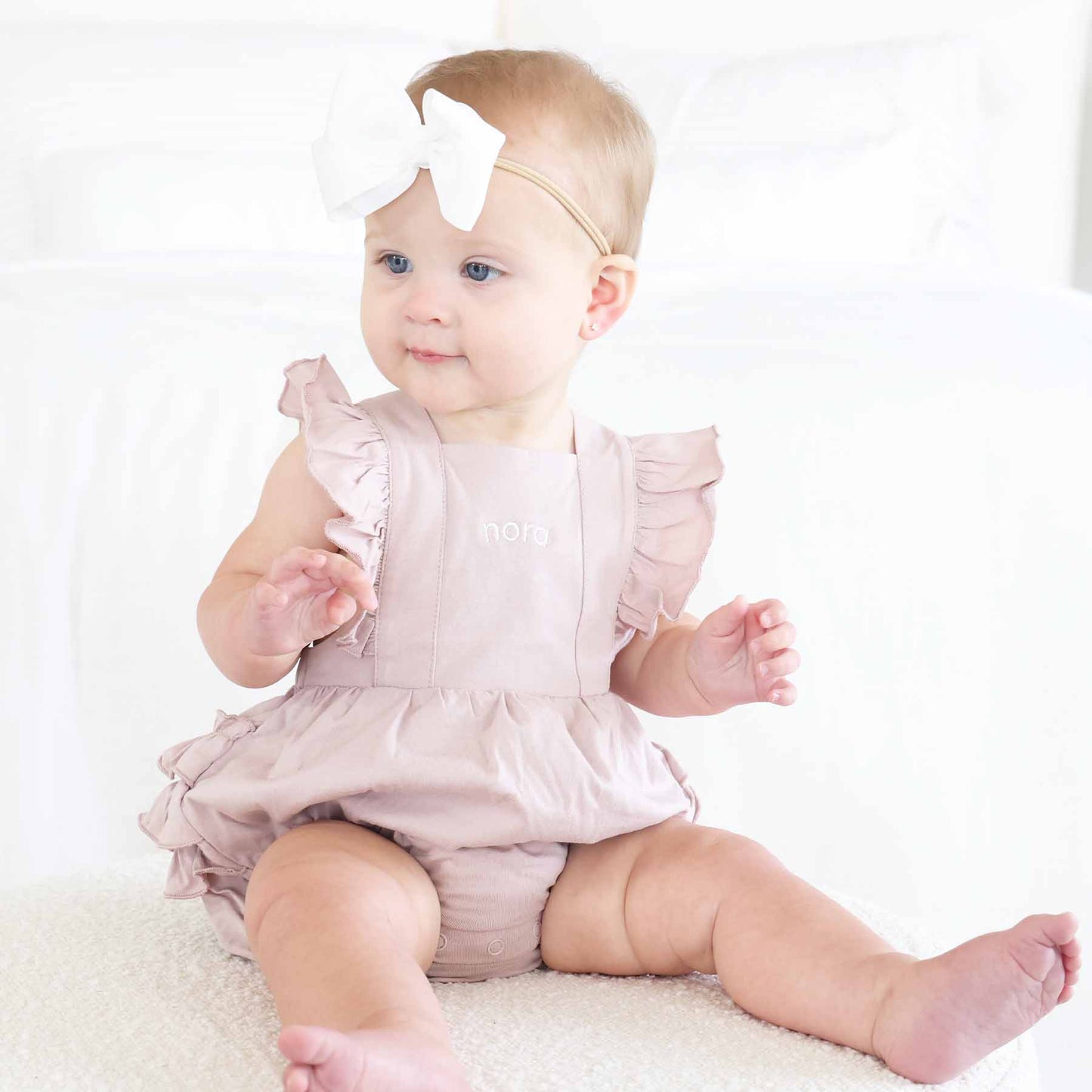 Embroidered Cross Back Ruffle Bubble Romper