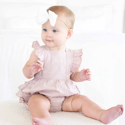 Embroidered Cross Back Ruffle Bubble Romper