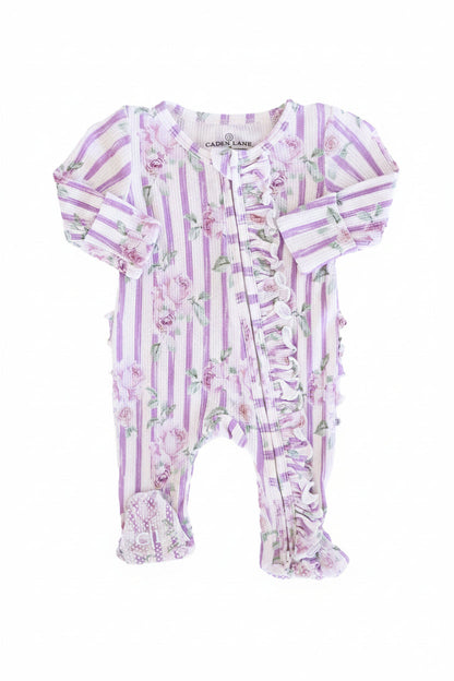 Lila's Lilacs Bamboo Waffle Ruffle Zipper Footie