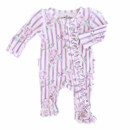 Lila's Lilacs Bamboo Waffle Ruffle Zipper Footie