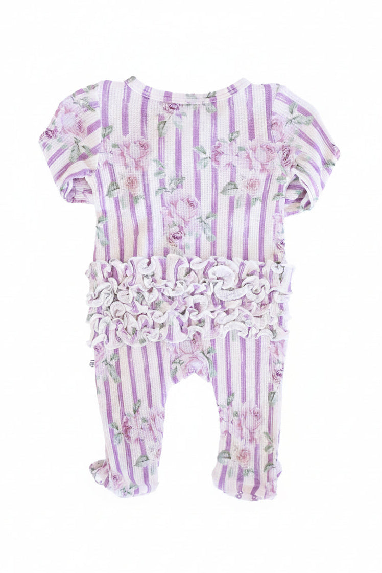 Lila's Lilacs Bamboo Waffle Ruffle Zipper Footie
