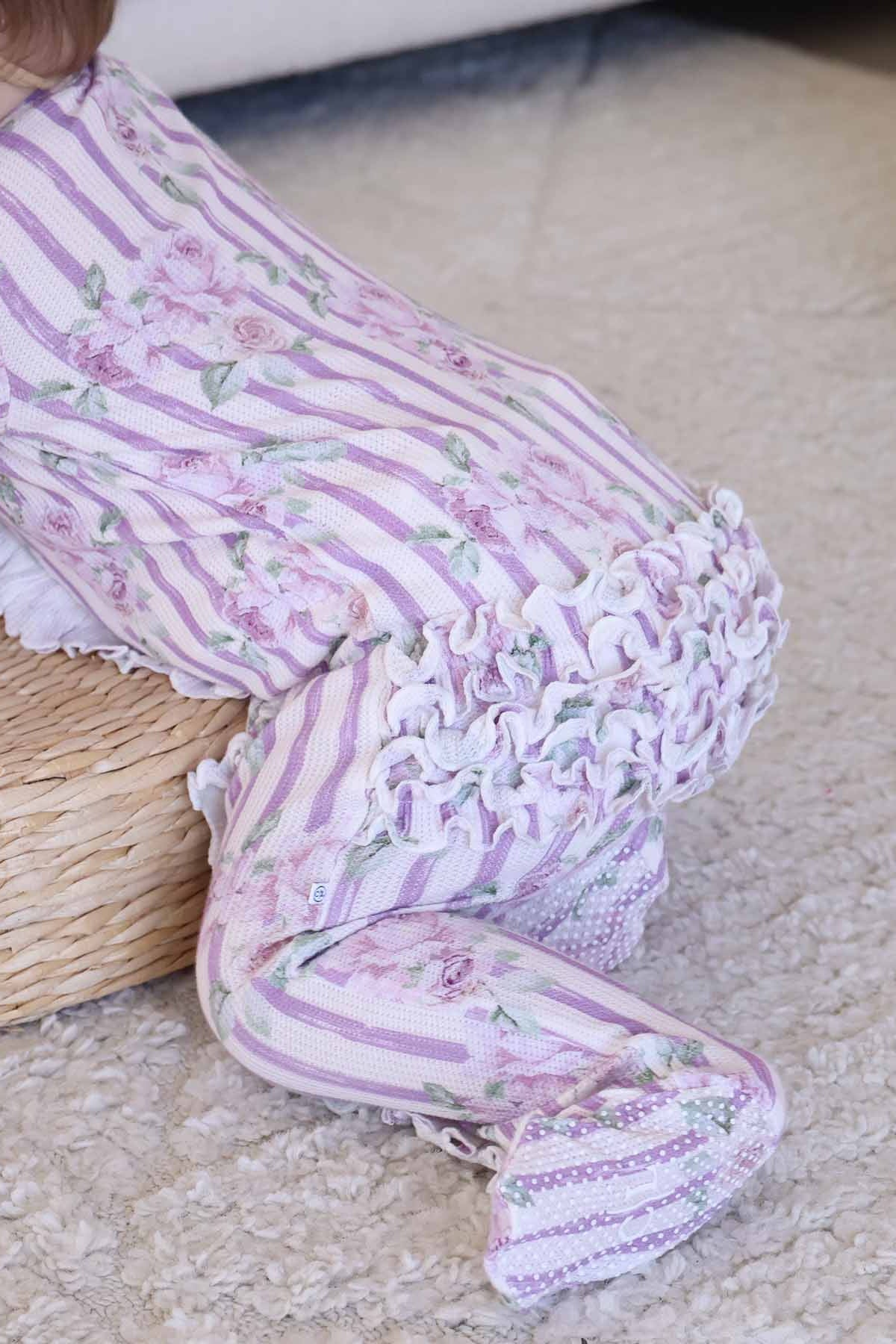 Lila's Lilacs Bamboo Waffle Ruffle Zipper Footie