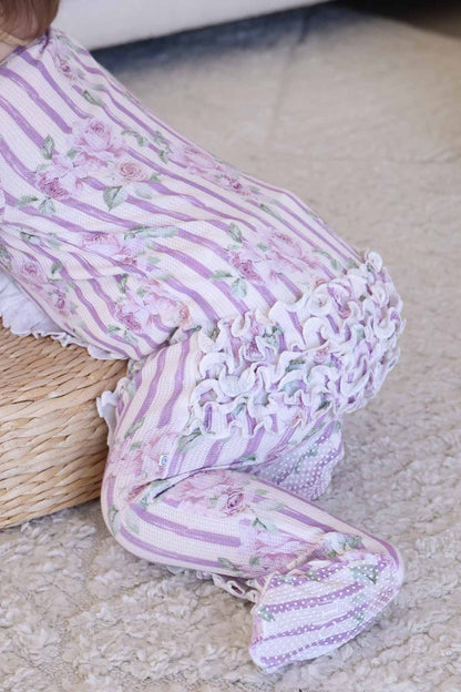 Lila's Lilacs Bamboo Waffle Ruffle Zipper Footie
