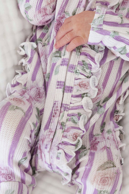 Lila's Lilacs Bamboo Waffle Ruffle Zipper Footie