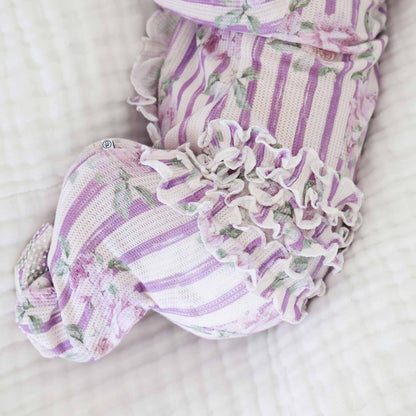 Lila's Lilacs Bamboo Waffle Ruffle Zipper Footie