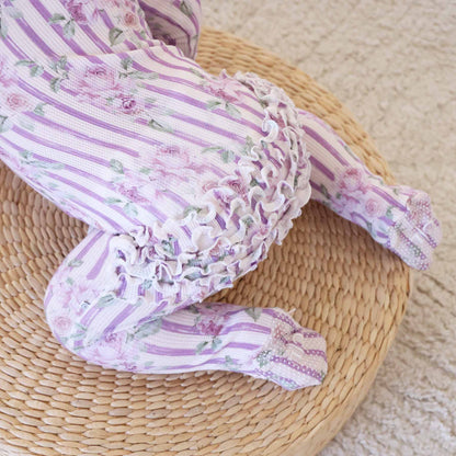 Lila's Lilacs Bamboo Waffle Ruffle Zipper Footie