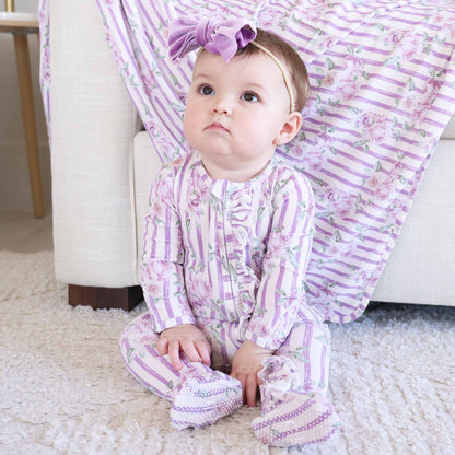 Lila's Lilacs Bamboo Waffle Ruffle Zipper Footie