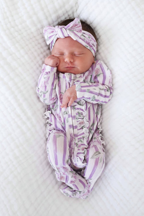 Lila's Lilacs Bamboo Waffle Ruffle Zipper Footie