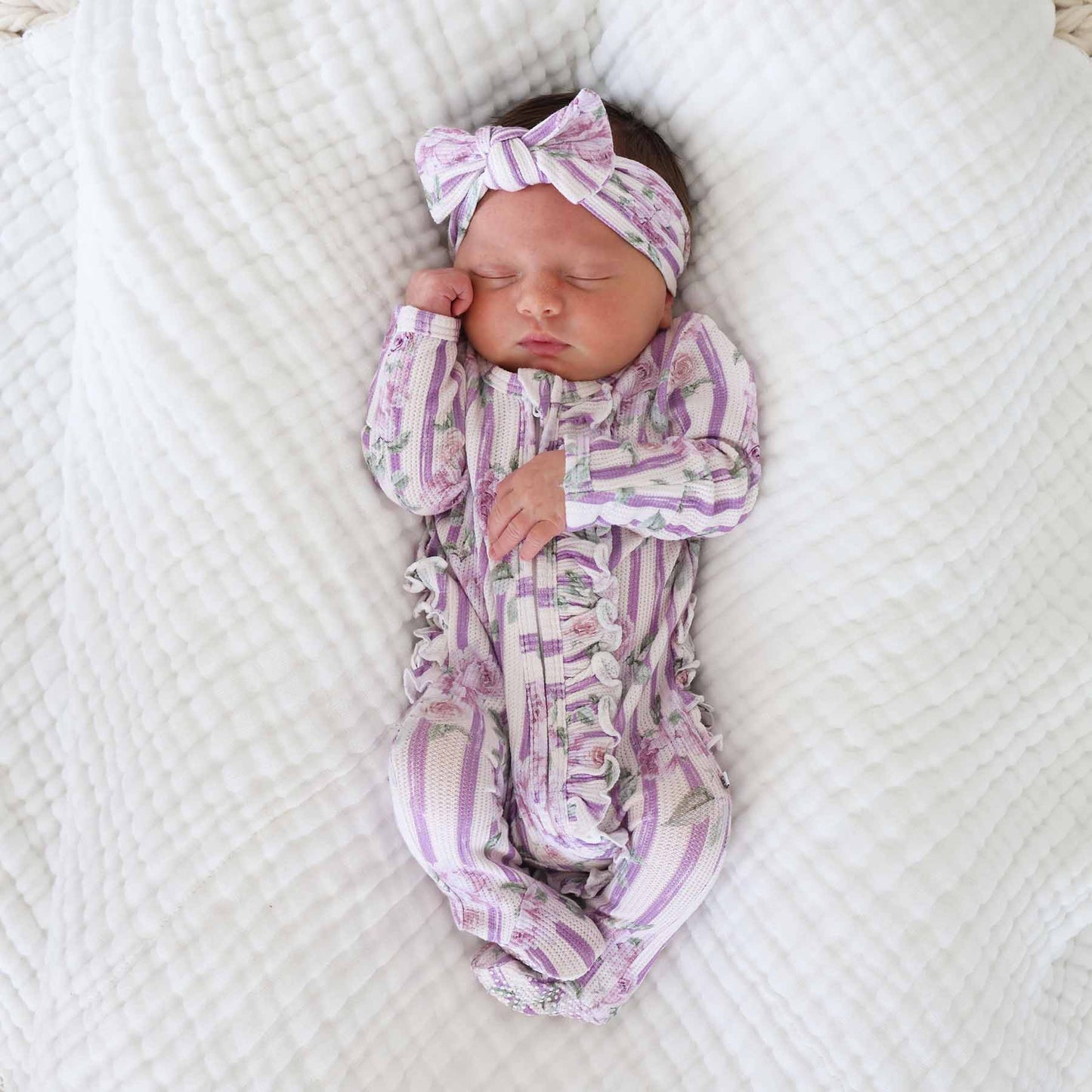 Lila's Lilacs Bamboo Waffle Ruffle Zipper Footie
