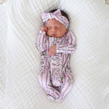 Lila's Lilacs Bamboo Waffle Ruffle Zipper Footie