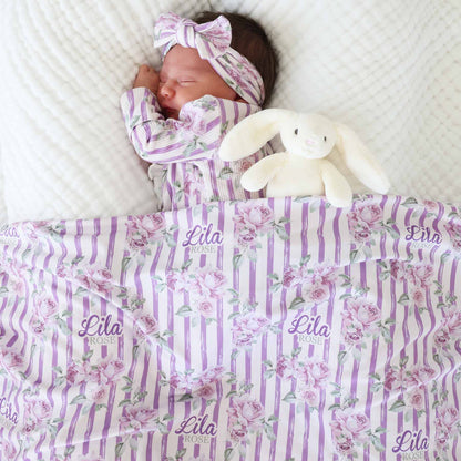 Lila's Lilacs Personalized Swaddle Blanket