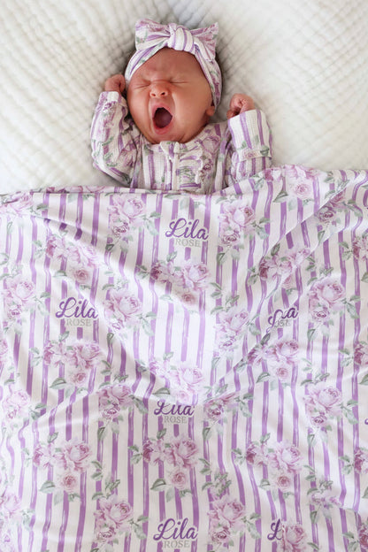 Lila's Lilacs Personalized Swaddle Blanket