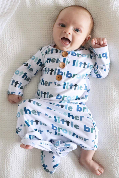 Little Brother Newborn Baby Knot Gown & Hat Set